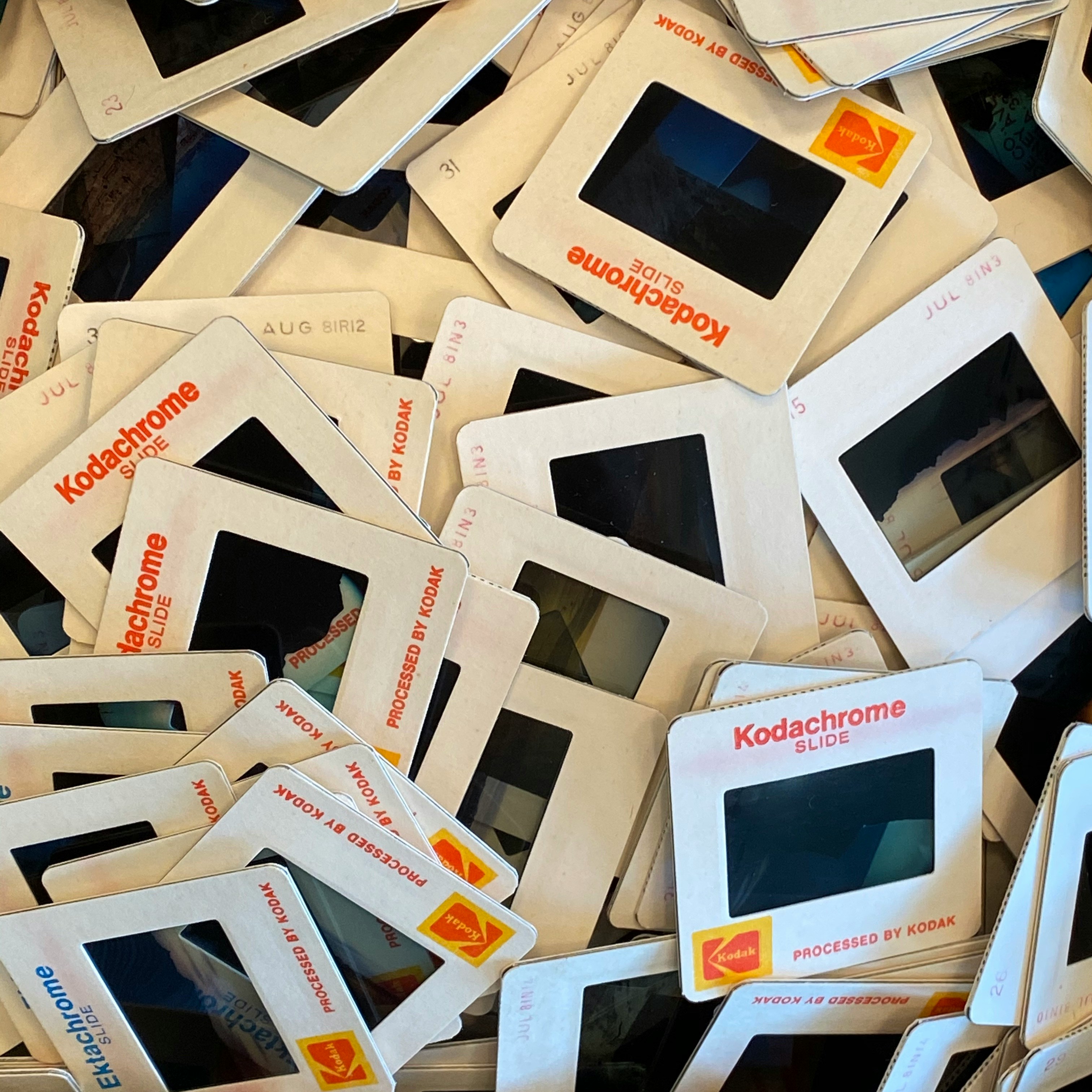 Slides scattered across a table